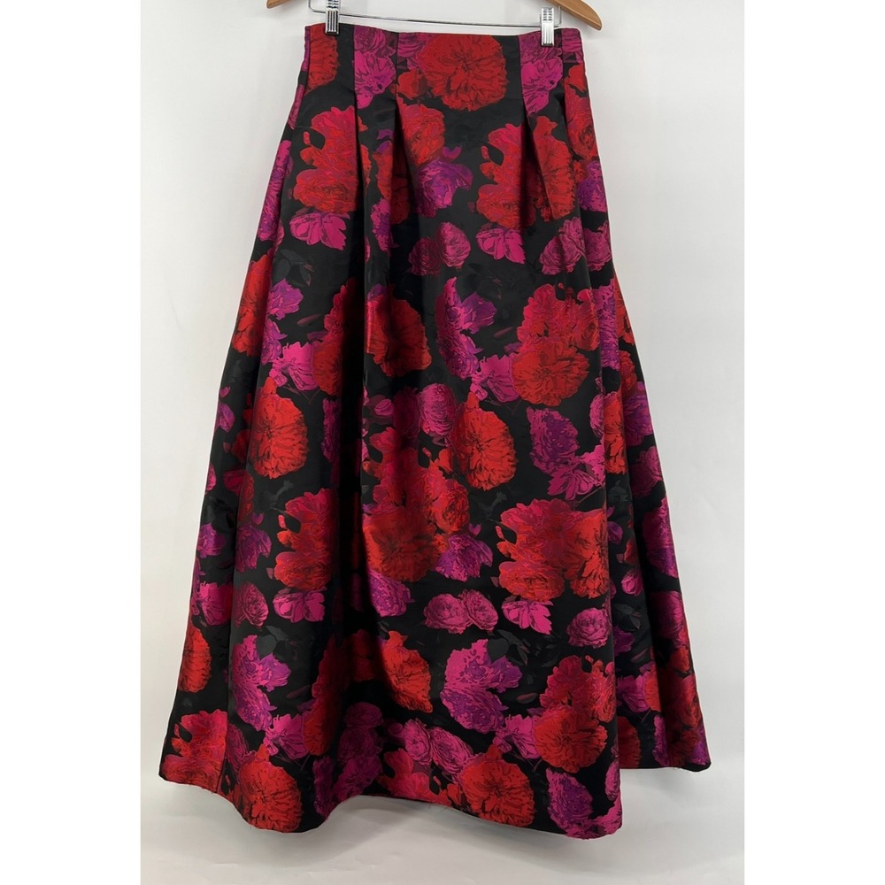 ELIZA J Floral Jacquard Ball Gown Maxi Skirt 6 Pleated Red Pink Black Whimsigoth